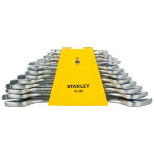 STANLEY 70-380E 12-PIECE MATTE FINISH CHROME VANDIUM STEEL DOUBLE OPEN-END SPANNER SET WITH MA DRIVE SYSTEM ANTI SLIP & ANTI CORROSION PROPERTIES, GREY