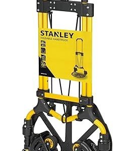 STANLEY SXWT-FT584-SP Folding Handtruck, 30/60kg Load Capacity, Adjustable TPR Grip Handle, Comes with a Bungee Cord, 2" Stair Climber Wheels, Open Dimn: 41x41x102 cm,Folded Dimn: 39x67x72.5 cm