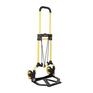 STANLEY SXWT-FT580-SP Folding Handtruck, 70kg Load Capacity, 5"(127mm) Durable Plastic Wheels,Adjustable Soft TPR Grip Handle,Comes with a Bungee Cord,Open Dimn: 40x42x102 cm, Folded Dimn: 39x6x73 cm