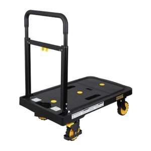 STANLEY FATMAX FXWT-712-SP Platform Trolley, 135kg Load Capacity, Durable Aluminium, Foldable 360 Degree Swivel Guarded Braked Wheels, Soft Grip Telescopic Handle, Open Dimn: 68 x 41 x 72/82/92 cm