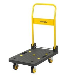 STANLEY SXWT-PC508 Commercial Platform Truck, 150kg Load Capacity, Polypropylene Foldable Dolly Push Cart with 360 Degree Swivel Braked Wheels, Open Dimn: 74x47x93 cm, Folded Dimn: 74x47x27 cm
